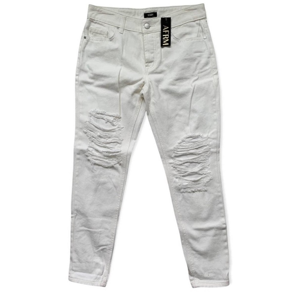 Afrm Jeans White Skinny NWT Size 24 Distressed Button Fly